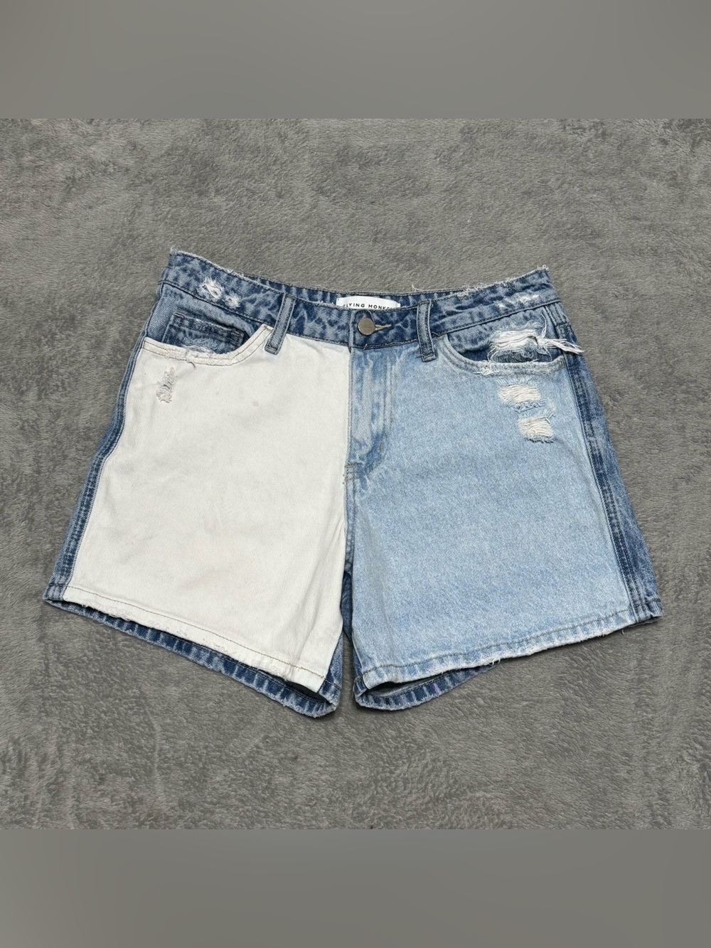 Flying Monkey High Rise Color Block Denim Shorts Womens Sz 26 Distressed Boho